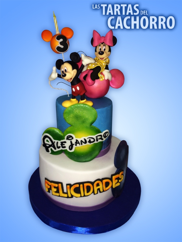 tarta cumpleaños Mickey y Minnie fondant